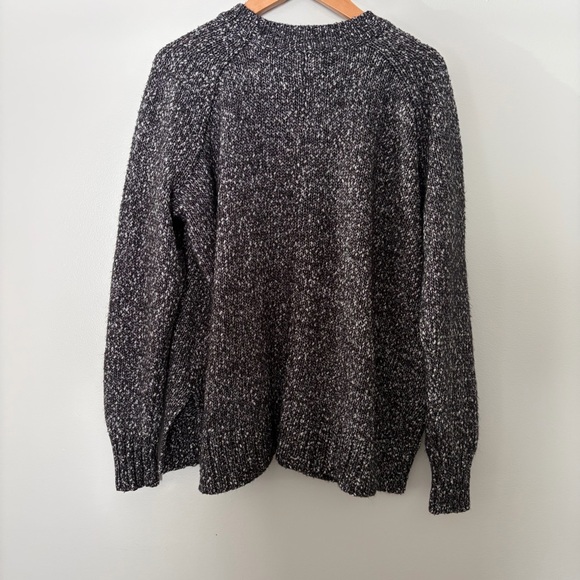 Loft Knit Sweater Marled Black Gray White Pullover Crew Neck Medium - Picture 5 of 7